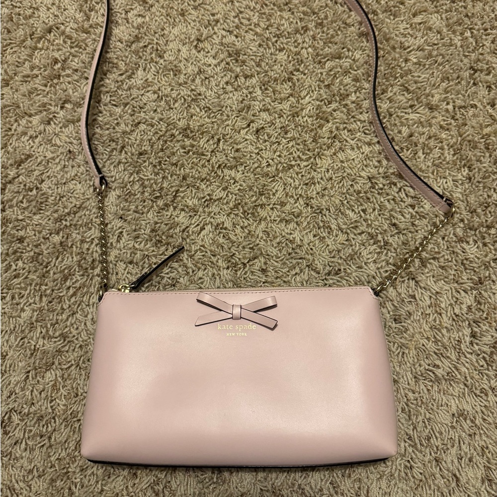 kate spade pink leather bow crossbody with gold chain
